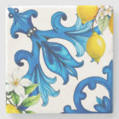 Dessous-de-verre En Pierre sicilien, été, citron, mosaïque, bleu (Devant)