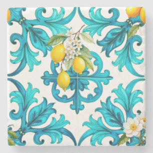 Dessous-de-verre En Pierre sicilien, été, citron, mosaïque, vert,
