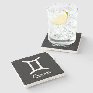 Dessous-de-verre En Pierre Signe du zodiaque Gémeaux sur fond noir