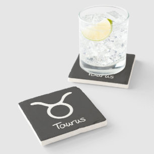 Dessous-de-verre En Pierre Signe du zodiaque Taureau sur fond noir