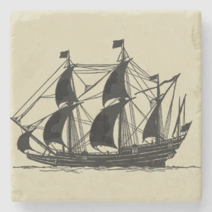 Dessous-de-verre En Pierre Silhouette de bateau avec les voiles se