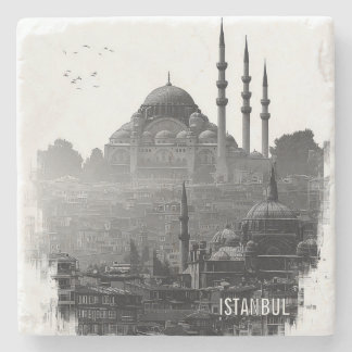 Dessous-de-verre En Pierre Silhouette de la ville d'Istanbul noir et blanc