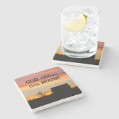 Dessous-de-verre En Pierre Silhouette du coucher de soleil de la maison (Côté)