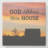 Dessous-de-verre En Pierre Silhouette du coucher de soleil de la maison (Devant)