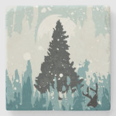 Dessous-de-verre En Pierre Silhouette Reindeer dans les Bois (Devant)