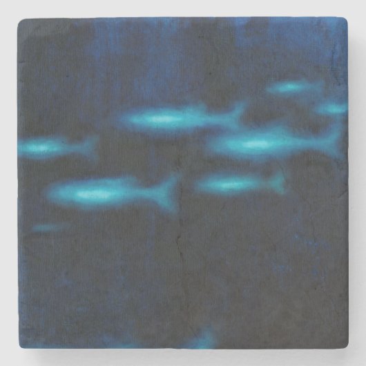 Dessous-de-verre En Pierre Silhouettes de poisson bleu translucide (Devant)