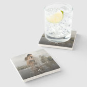 Dessous-de-verre En Pierre Simple Élégant Moderne Photo Enregistrer la Date d (Côté)