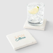 Dessous-de-verre En Pierre simple minimal ajouter nom monogramme orange bleu (Côté)