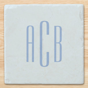 Dessous-de-verre En Pierre Simple Monogramme Bleu À Trois Lettres