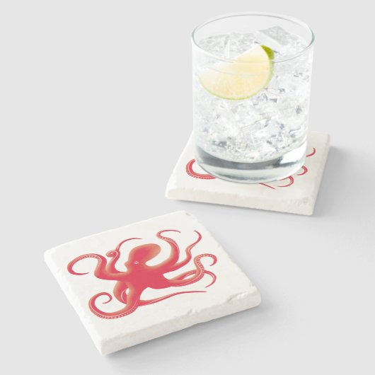 Dessous-de-verre En Pierre Simple rouge vectoriel art octopus Silhouette (Côté)