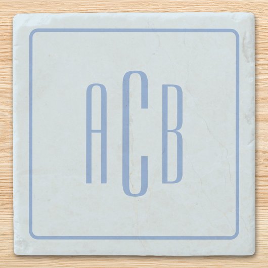 Dessous-de-verre En Pierre Simple Three Letter Blue Monogram Border