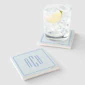 Dessous-de-verre En Pierre Simple Three Letter Blue Monogram Border (Côté)