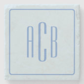 Dessous-de-verre En Pierre Simple Three Letter Blue Monogram Border (Devant)