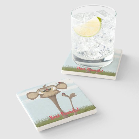 Dessous-de-verre En Pierre Singe idiot et coccinelles (Côté)