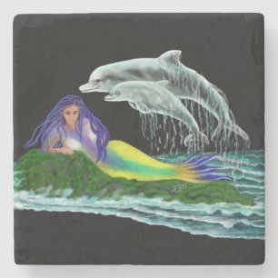 Dessous-de-verre En Pierre Sirène avec dauphins