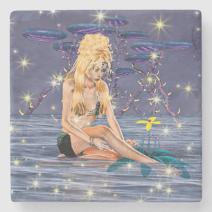 Dessous-de-verre En Pierre Sirène dorée