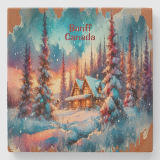Dessous-de-verre En Pierre Sketch de l'aquarelle Banff Canada | (Devant)