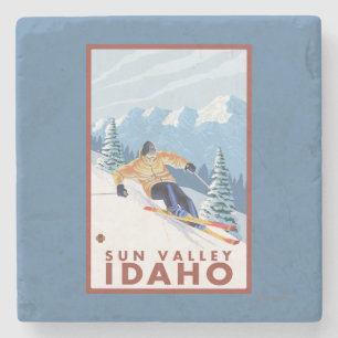 Dessous-de-verre En Pierre Skieur de neige de Downhhill - Sun Valley, Idaho
