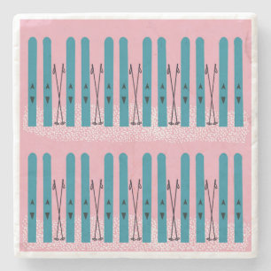 Dessous-de-verre En Pierre Skis bleus sur dessous de verre en pierre arrière 