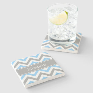 Dessous-de-verre En Pierre Sky Blue Dk Gray Wht LG Chevron Gray Name Monogram