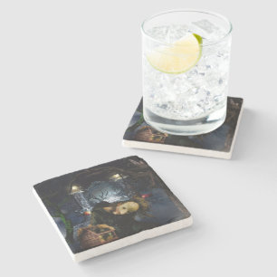 Dessous-de-verre En Pierre SlipperyJoe's bois effrayantes de Halloween terrif