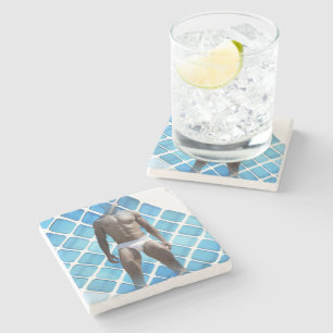 Dessous-de-verre En Pierre SlipperyJoe's homme musclé six-pack ventre blanc s