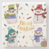 Dessous-de-verre En Pierre Snowman de Noël à main levée (Devant)