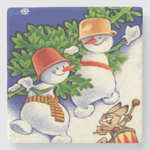 Dessous-de-verre En Pierre Snowmen Arbre de Noël Drumbit Rabbit