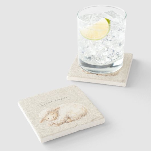 Dessous-de-verre En Pierre Soft Fluffy Sleeping Sheep (Côté)