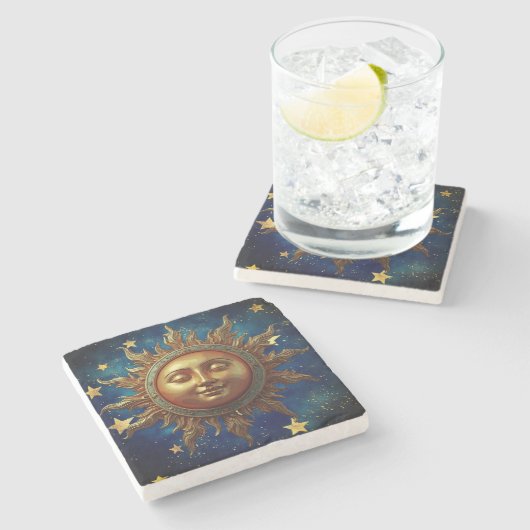 Dessous-de-verre En Pierre Soleil Céleste (Côté)
