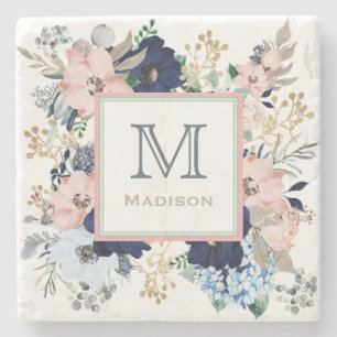 Dessous-de-verre En Pierre Son Monogramme rose et bleu favori
