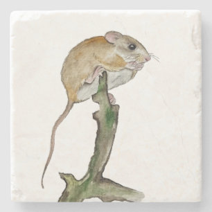 Dessous-de-verre En Pierre Souris aquarelle réaliste dans l'arbre