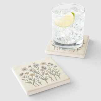 Dessous-de-verre En Pierre Sous-verre de fleur sauvage botanique vintage – Ar