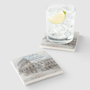 Dessous-de-verre En Pierre Sous-verre de mariage à l'aquarelle de Rome Italie