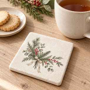 Dessous-de-verre En Pierre Sous-verre en pierre pour Noël à motif de feuilles