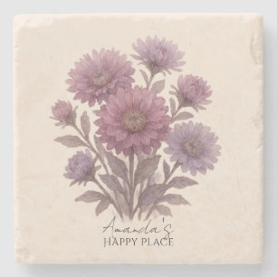 Dessous-de-verre En Pierre Sous-verres Fleur d'Aster, Floral Personnalisé