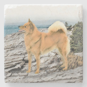 Dessous-de-verre En Pierre Spitz finlandais à Seashore Peinture - Chien Art
