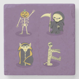 Dessous-de-verre En Pierre Squelette Halloween Dracula Momie Faucheuse