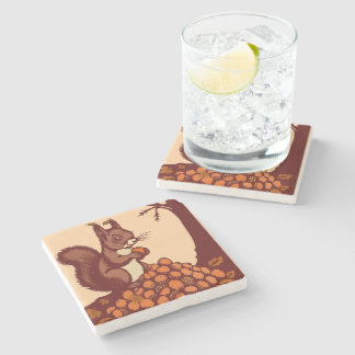 Dessous-de-verre En Pierre 🐿️ Squirrel Stone Coaster - Marble, Travertine