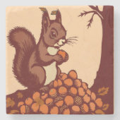 Dessous-de-verre En Pierre 🐿️ Squirrel Stone Coaster - Marble, Travertine (Devant)