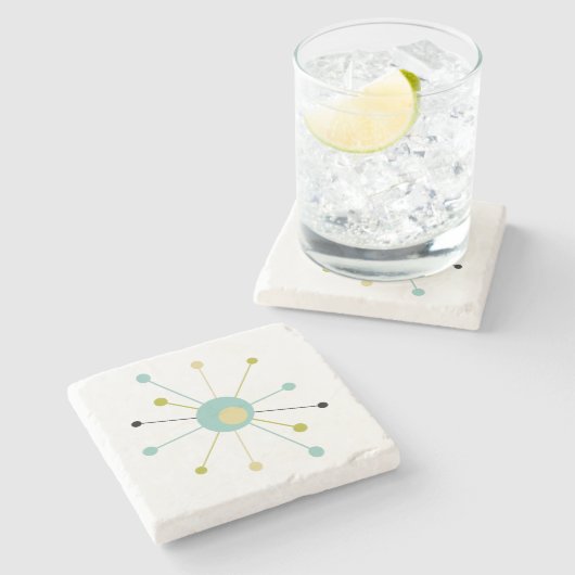 Dessous-de-verre En Pierre Starburst atomique Aqua Bleu Jaune Mid Mod (Côté)
