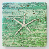 Dessous-de-verre En Pierre Starfish Driftwood Rustique bleu marine Vert (Devant)