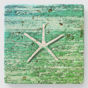 Dessous-de-verre En Pierre Starfish Driftwood Rustique bleu marine Vert