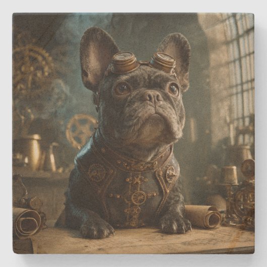 Dessous-de-verre En Pierre Steampunk Frenchie (Edition 1) - SandStone Coaster (Devant)