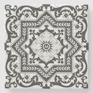 Dessous-de-verre En Pierre Style azulejo en céramique noire et blanche