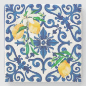 Dessous-de-verre En Pierre style italien, mosaïque, bleu, citron, (Devant)