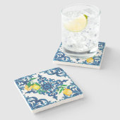 Dessous-de-verre En Pierre style italien, mosaïque, bleu, citron, (Côté)