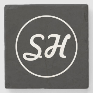 Dessous-de-verre En Pierre Style Rétro-Moderne Monogramme Noir & Blanc