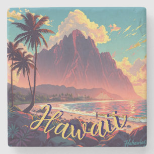 Dessous-de-verre En Pierre Style vintage Hawaiian Travel Honolulu Mid-Pacific