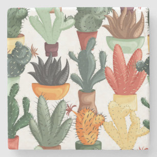 Dessous-de-verre En Pierre Succulents, cactus : mignon motif floral.